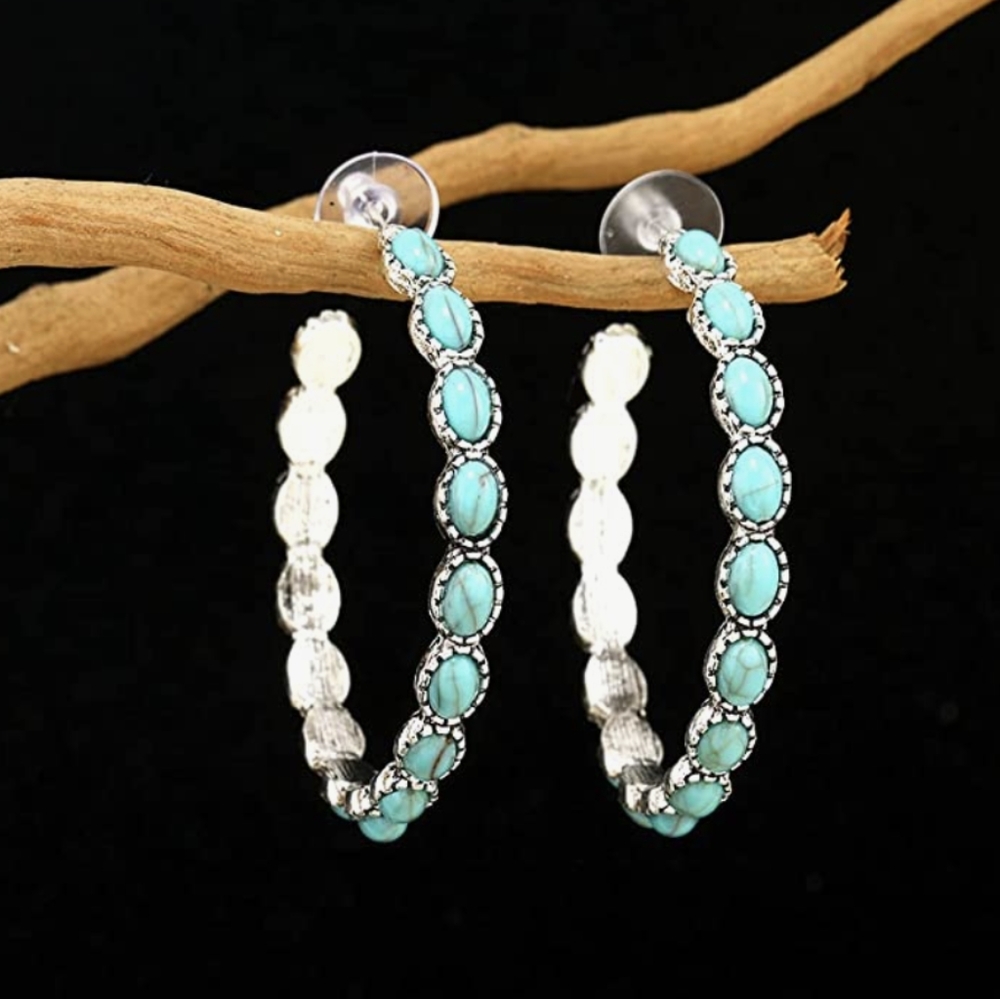 Turquoise bohemian hoop earrings